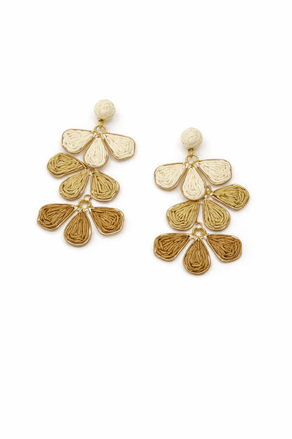Acanto Straw Weave Tiered Flower Dangle Earrings