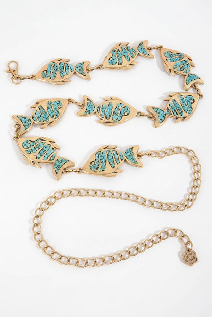 Cayucos Gold Fish Turquoise-Chip Chain Belt