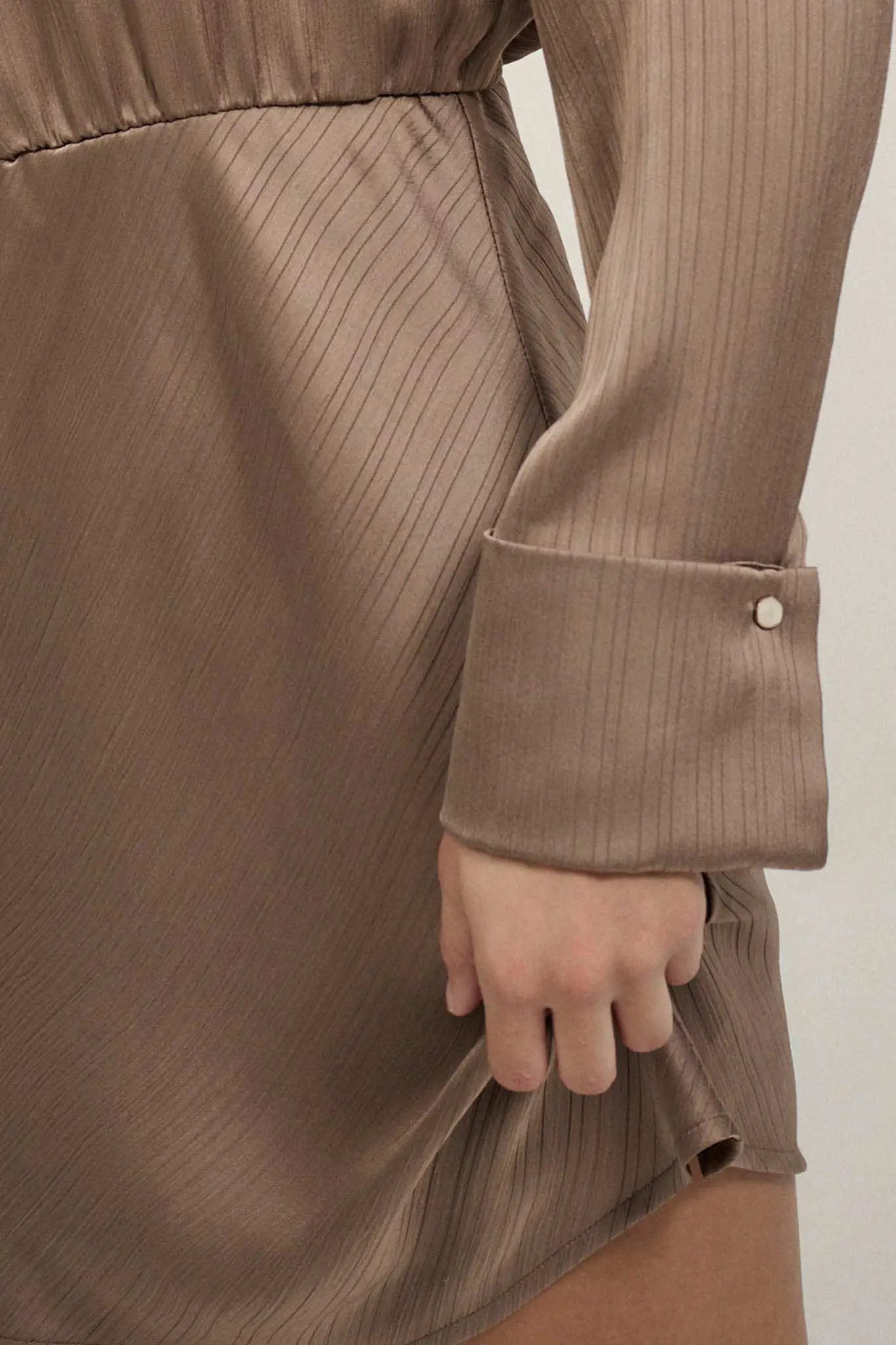 Satin Nights Striped Satin Half-Button Shirt Dress
