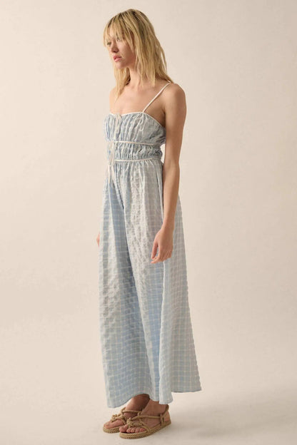 Puff Piece Textured Bubble Plaid Maxi Dress