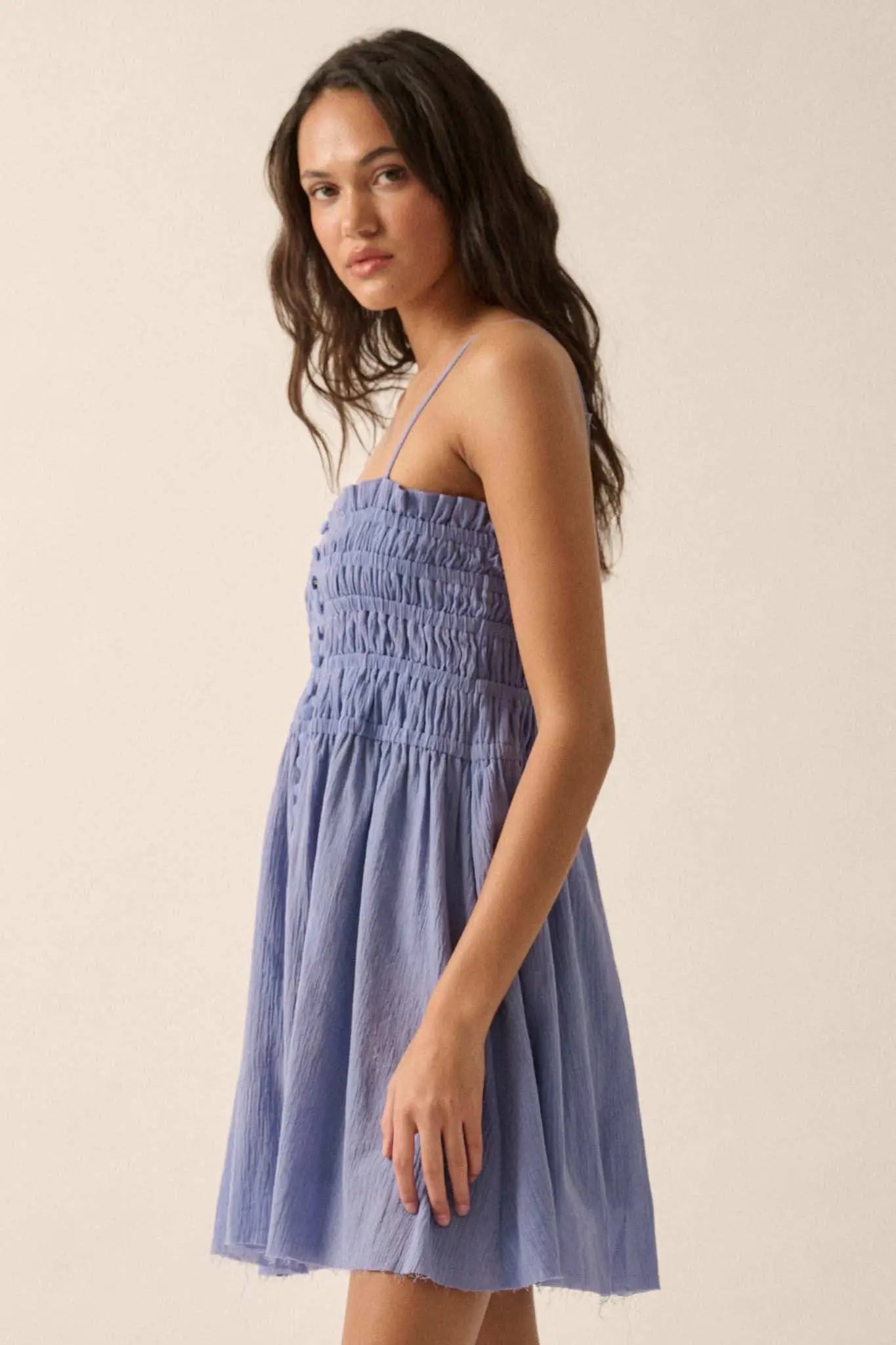 Catching Clouds Smocked Crinkle Cotton Mini Dress