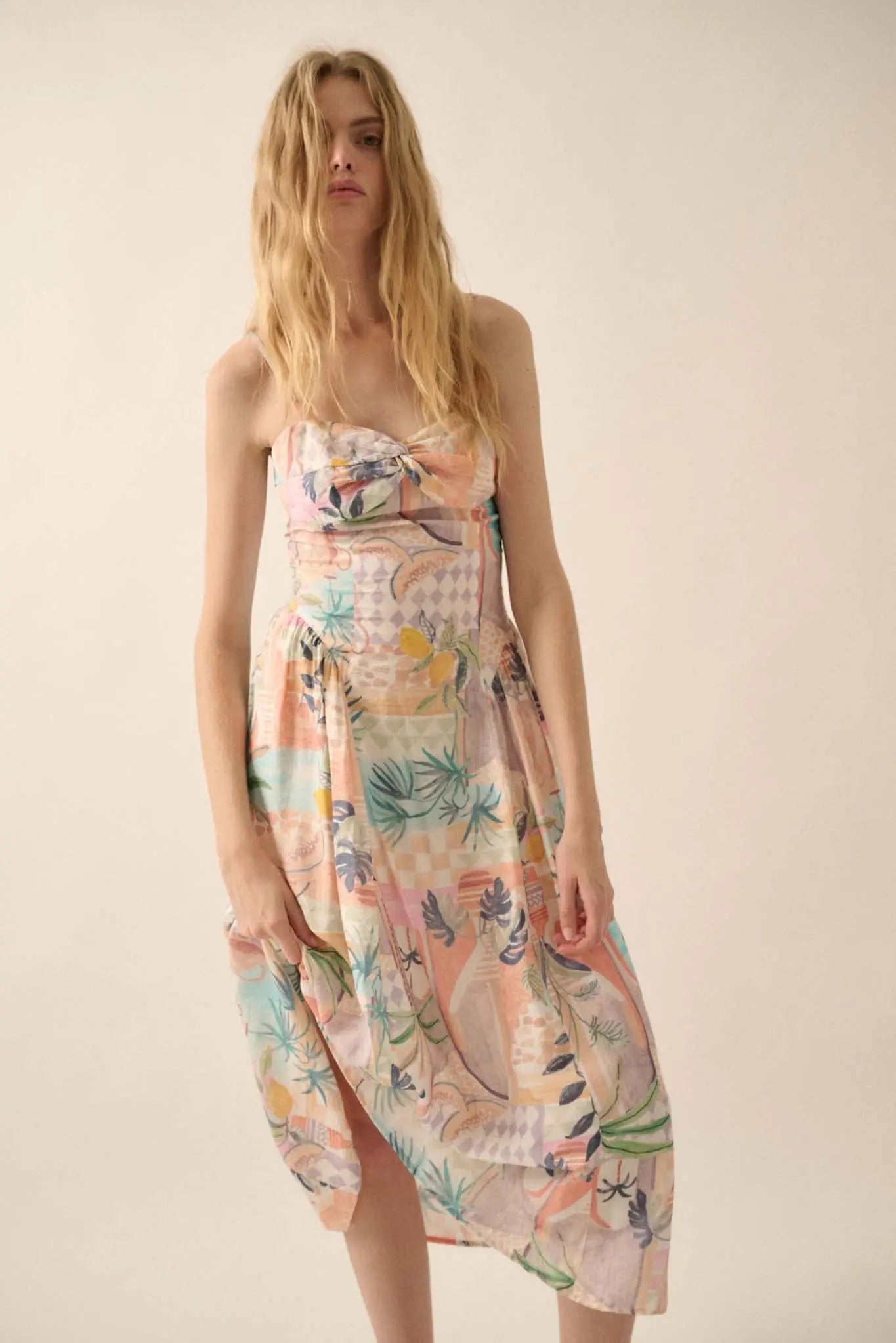 Meet Me in Miami Tropical Motif-Print Midi Dress