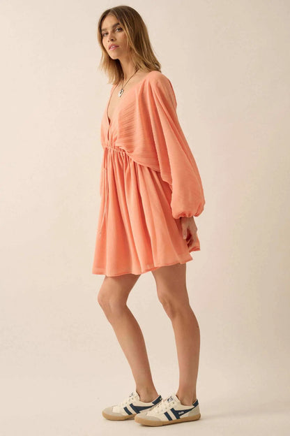 Ripple Effect Accordion Pleated Kimono Mini Dress