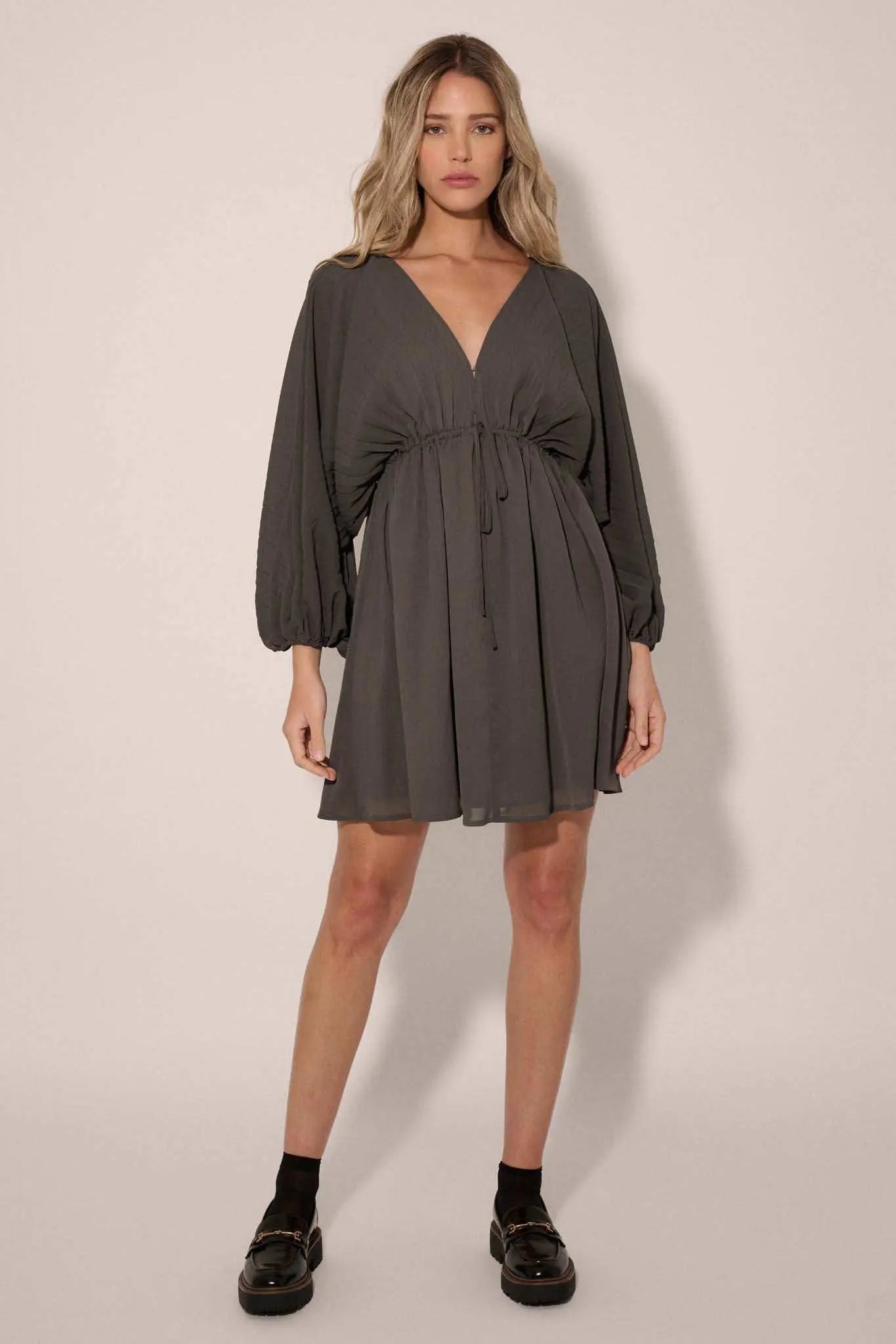 Ripple Effect Accordion Pleated Kimono Mini Dress
