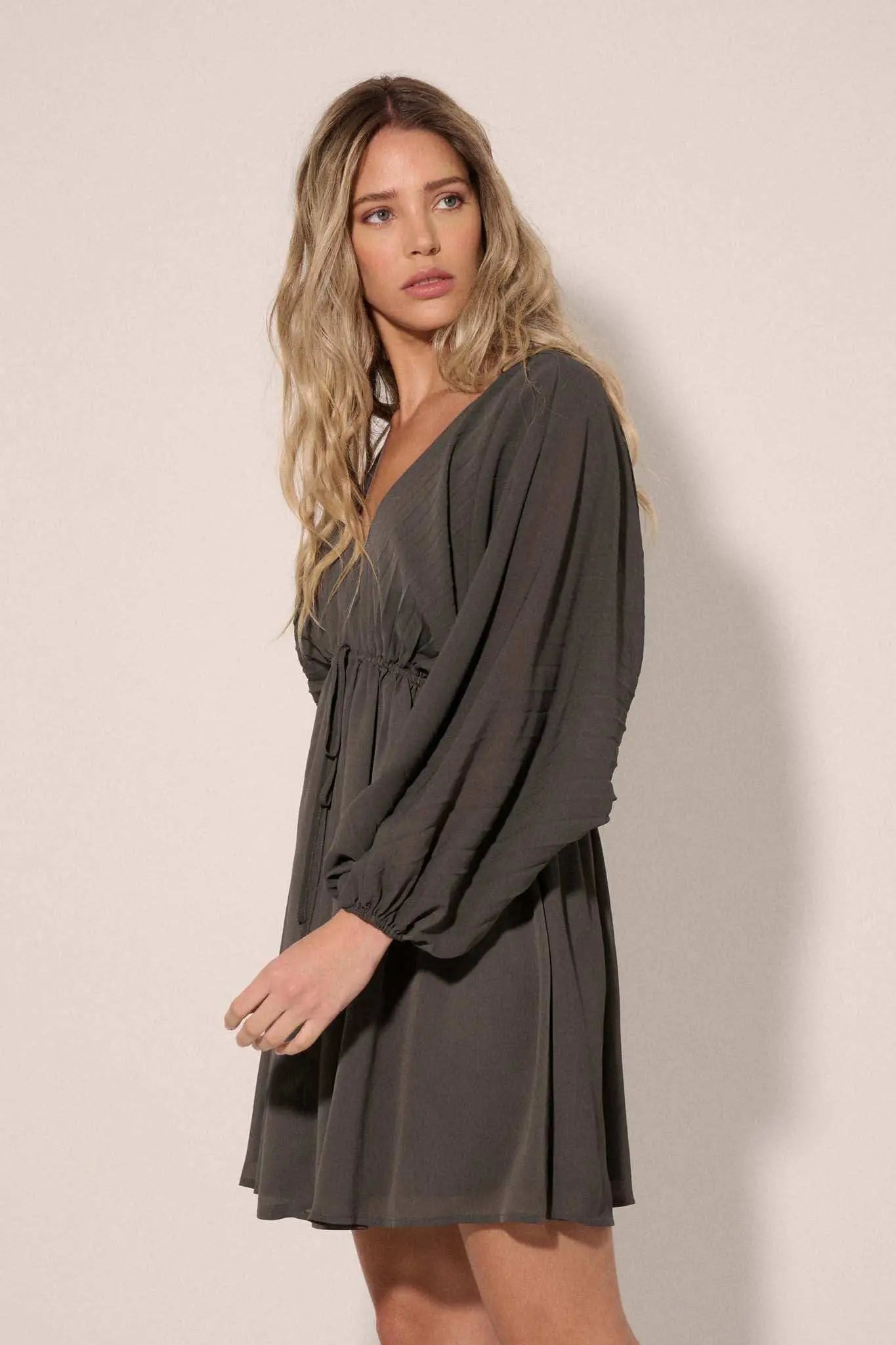 Ripple Effect Accordion Pleated Kimono Mini Dress