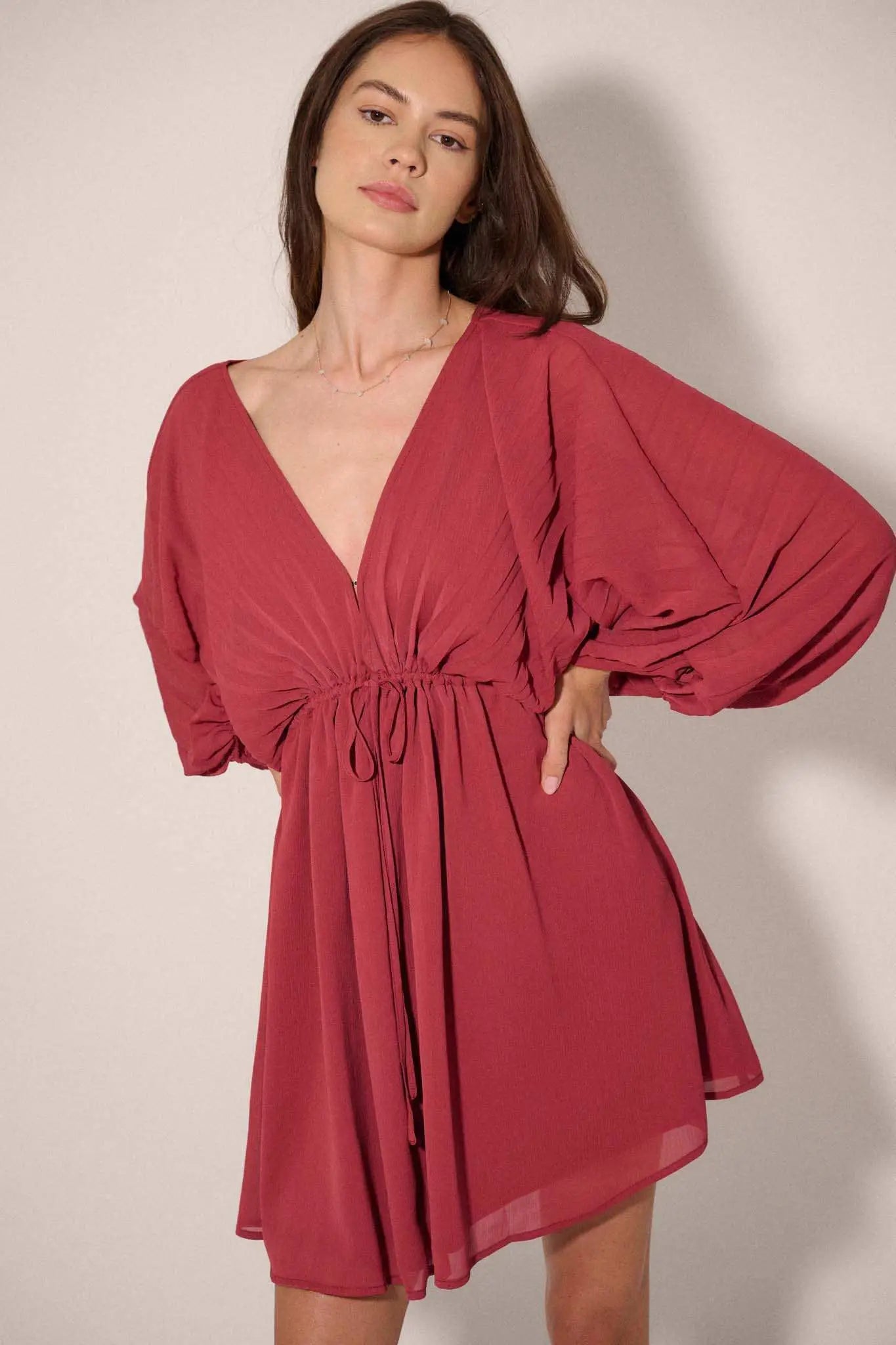 Ripple Effect Accordion Pleated Kimono Mini Dress