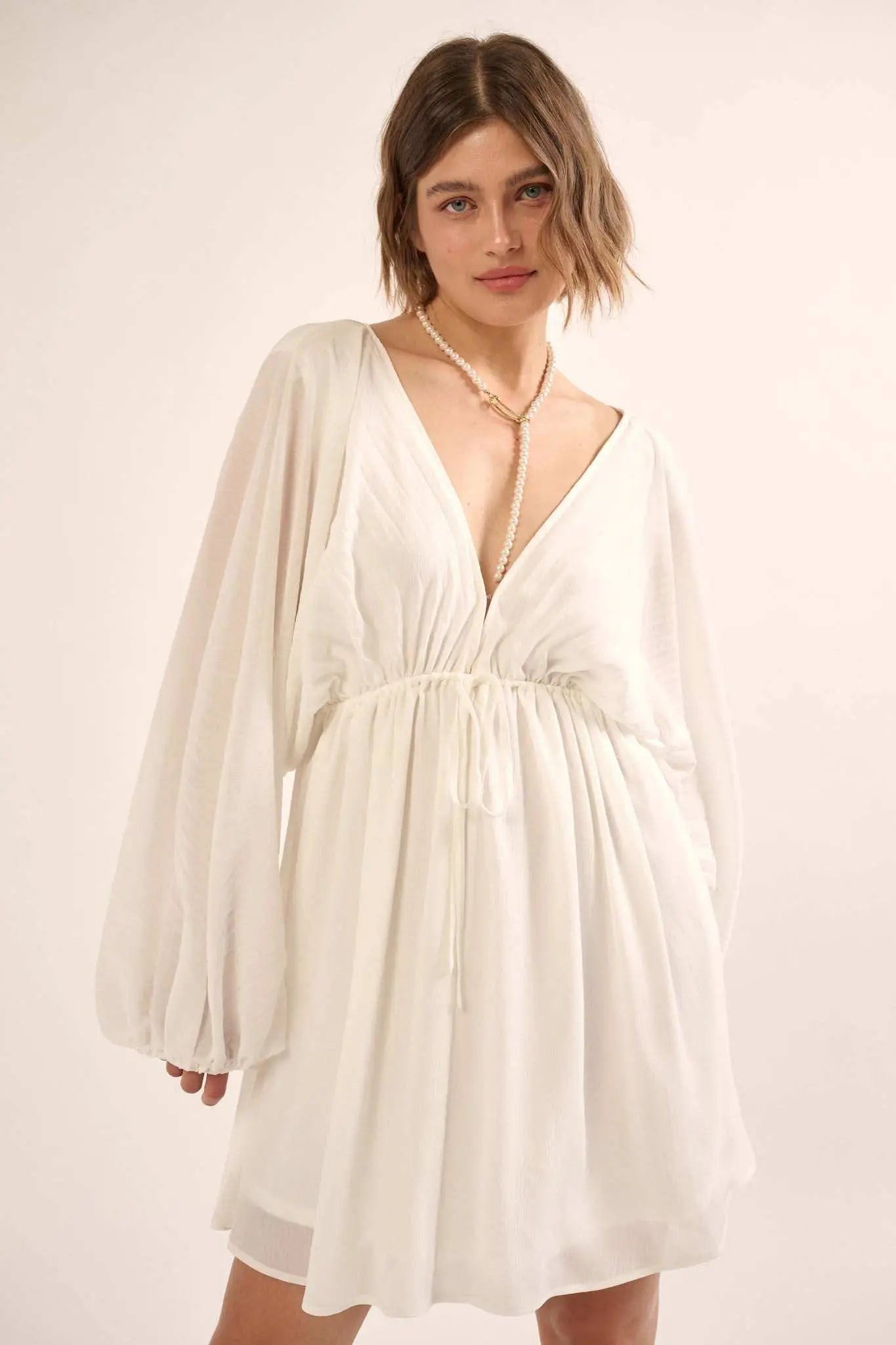 Ripple Effect Accordion Pleated Kimono Mini Dress