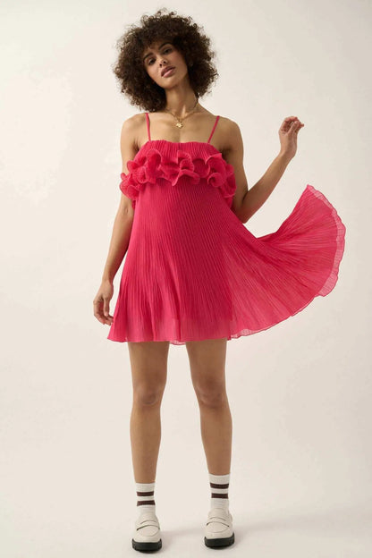 Fan Favorite Ruffled Accordion Pleated Mini Dress