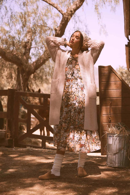 Blooming Harvest Tiered Floral Midi Prairie Dress