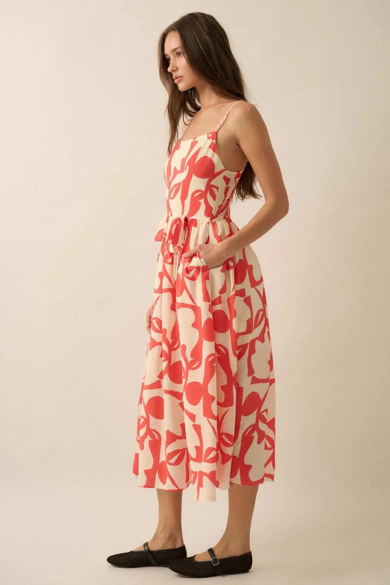 Bold Bouquet Abstract Floral Pocket Midi Dress