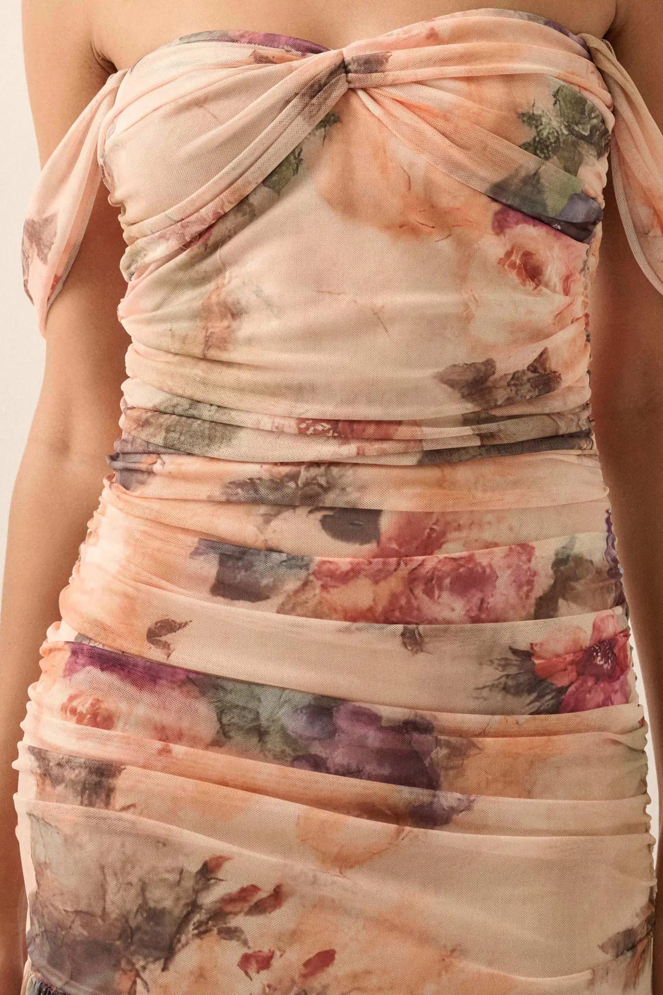 Blushing Blooms Floral Mesh Off-Shoulder Maxi Dress