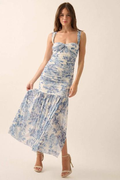 Dewy Dreams Floral Mesh Off-Shoulder Maxi Dress