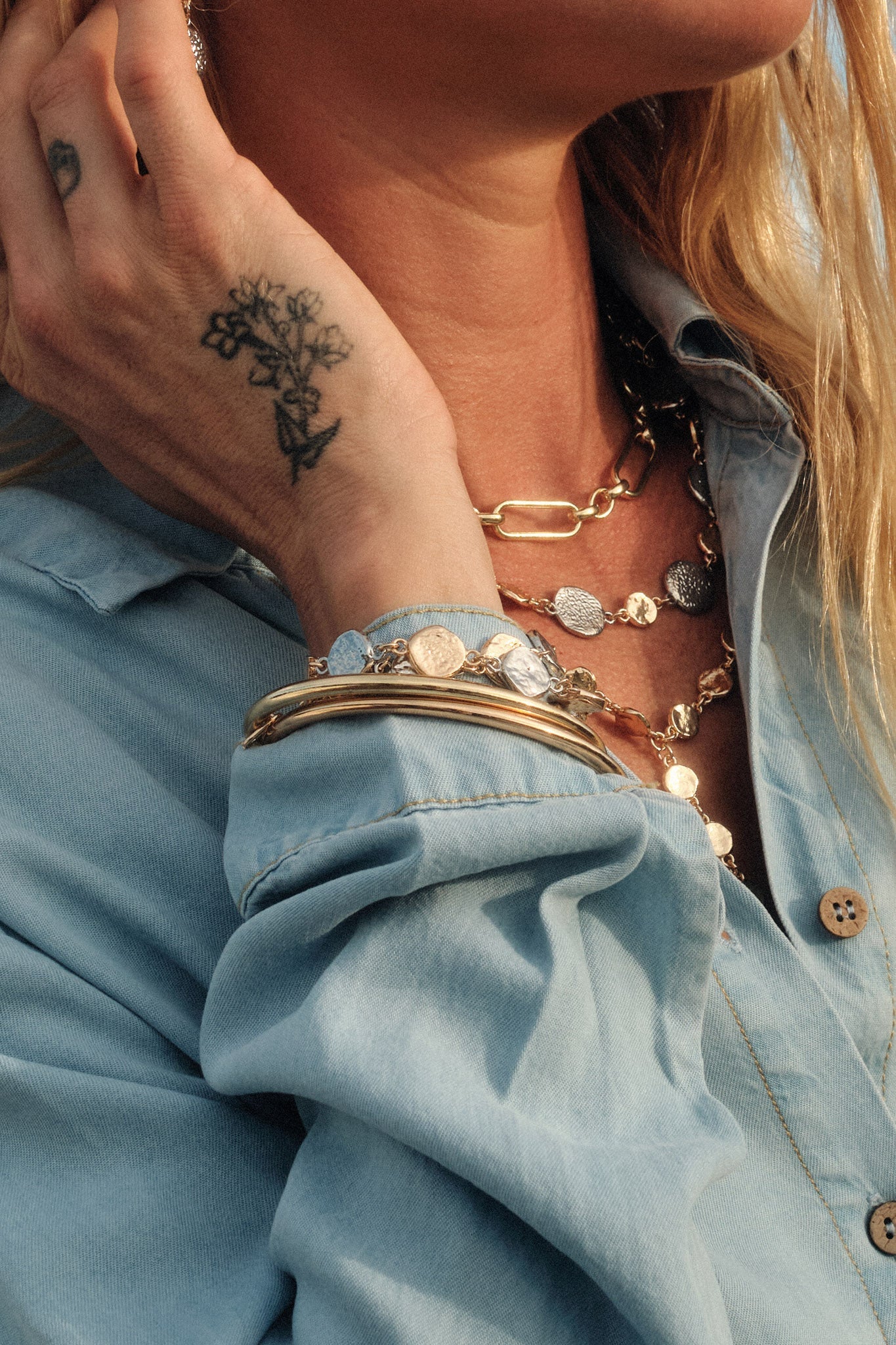 Chalon Two-Tone Hammered Coin Chain Bracelet
