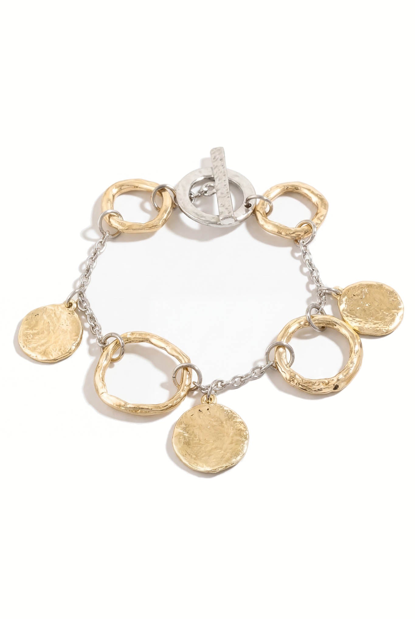 Ladera Two-tone Hammered Coin and Hoop Bracelet