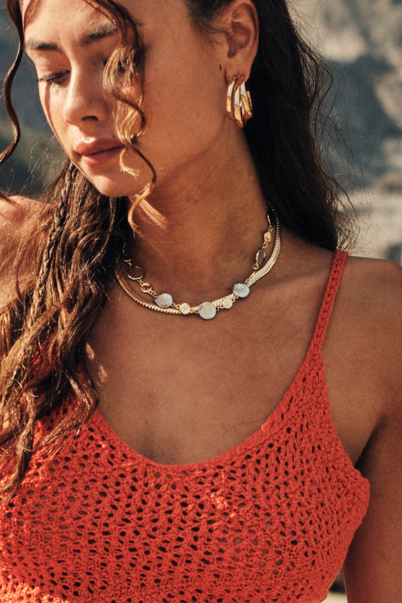 Cielo Two-Tone Hammered Coin Chain Necklace