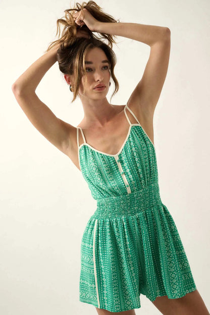 Great Escape Geo-Print Open-Back Romper