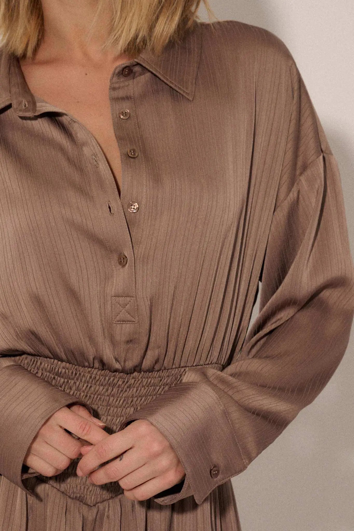 Silky Sensation Striped Satin Smocked Shirt Romper
