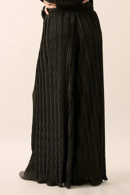 Dark Tide Pleated Wide-Leg Palazzo Pants