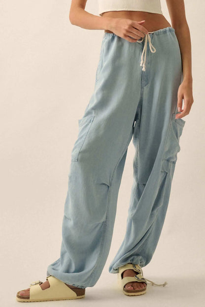 Denim Daze Drawstring Cargo Parachute Pants