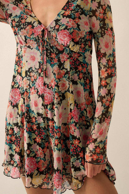Growing Wild Floral-Print Mesh Long-Sleeve Romper