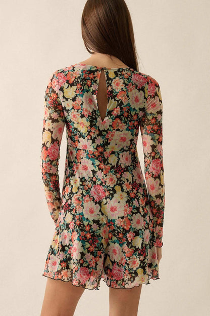 Growing Wild Floral-Print Mesh Long-Sleeve Romper