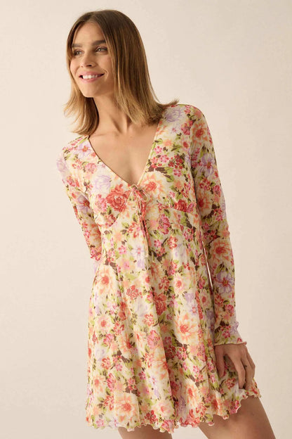 Growing Wild Floral-Print Mesh Long-Sleeve Romper