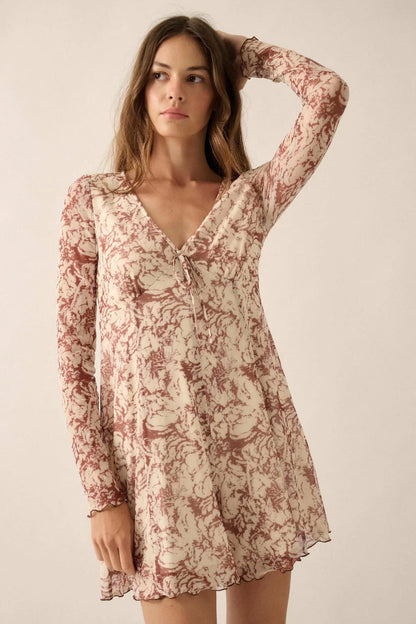 Rare Roses Floral-Print Mesh V-Neck Romper