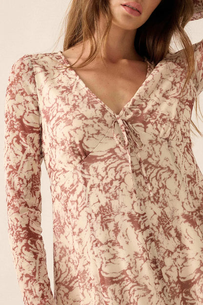 Rare Roses Floral-Print Mesh V-Neck Romper