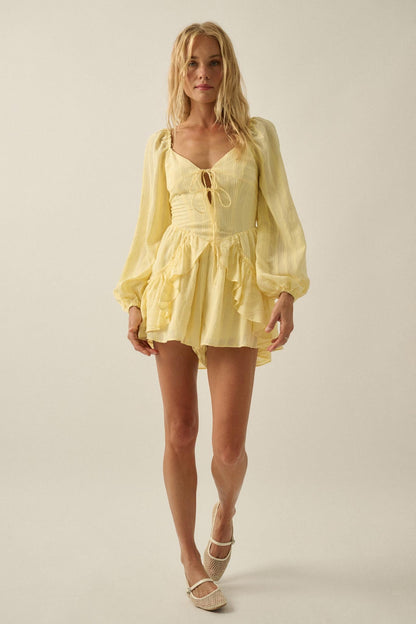 Life Is Sweet Striped Ruffle Tie-Front Romper
