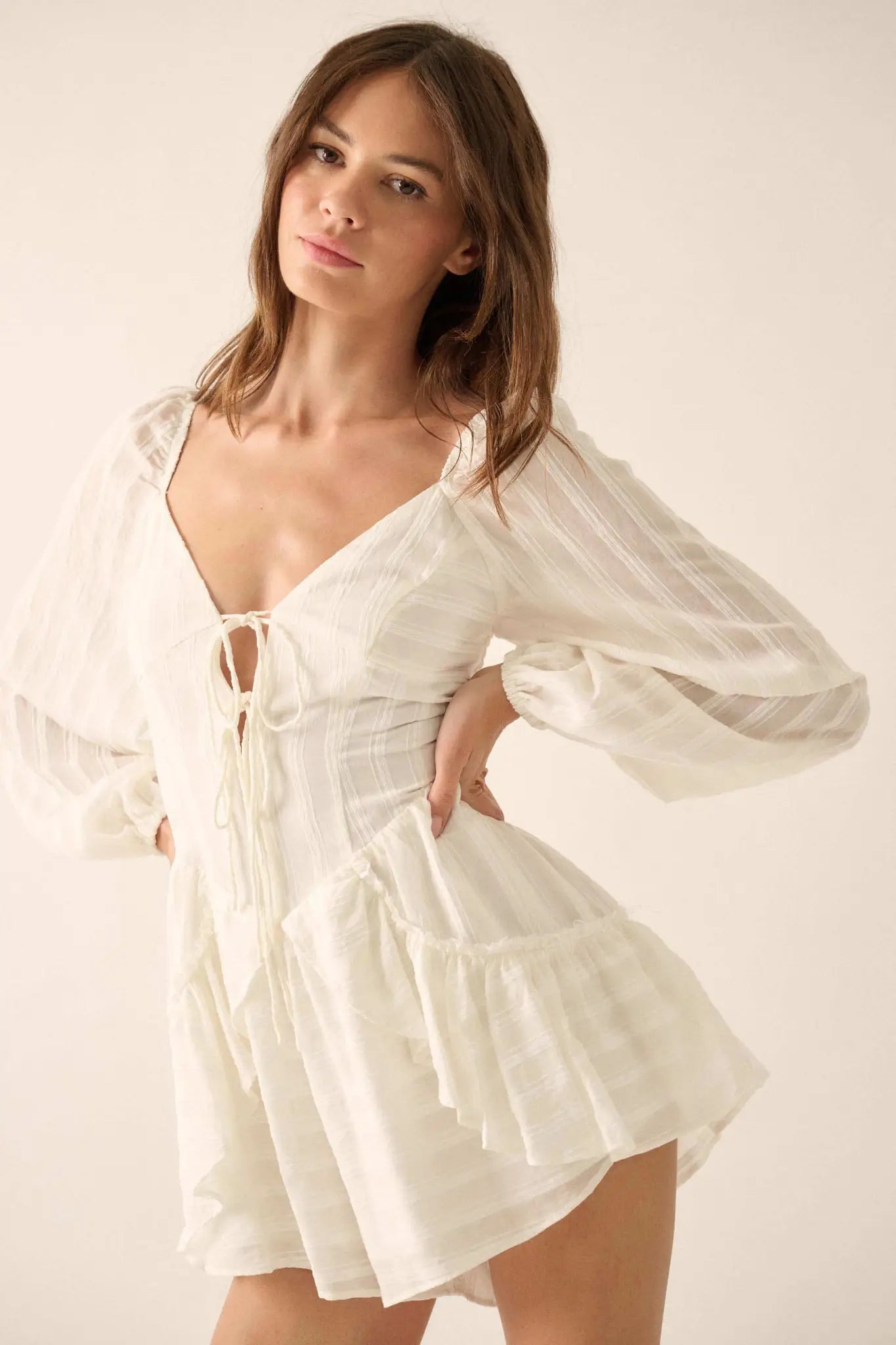 Life Is Sweet Striped Ruffle Tie-Front Romper