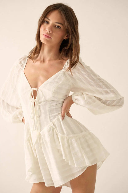 Life Is Sweet Striped Ruffle Tie-Front Romper