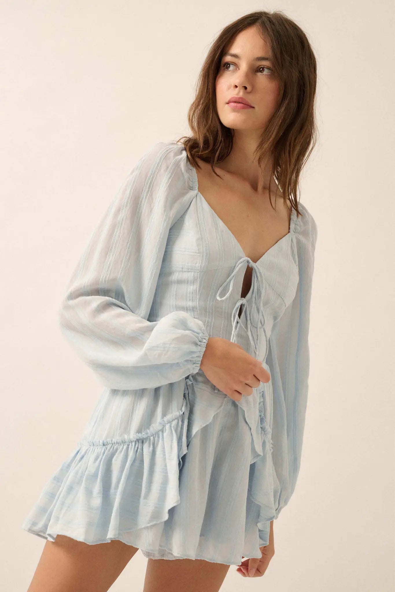 Life Is Sweet Striped Ruffle Tie-Front Romper