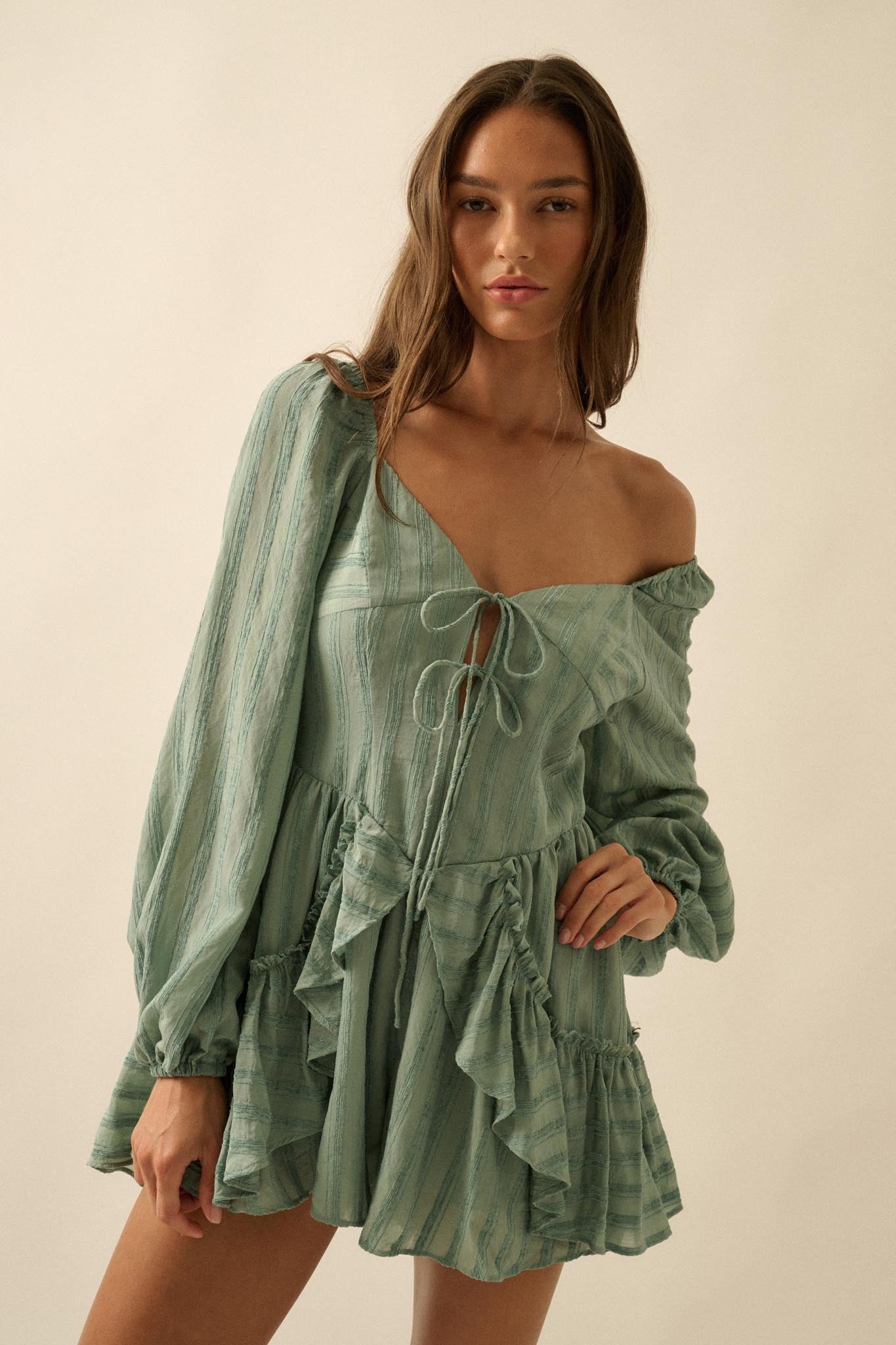 Life Is Sweet Striped Ruffle Tie-Front Romper