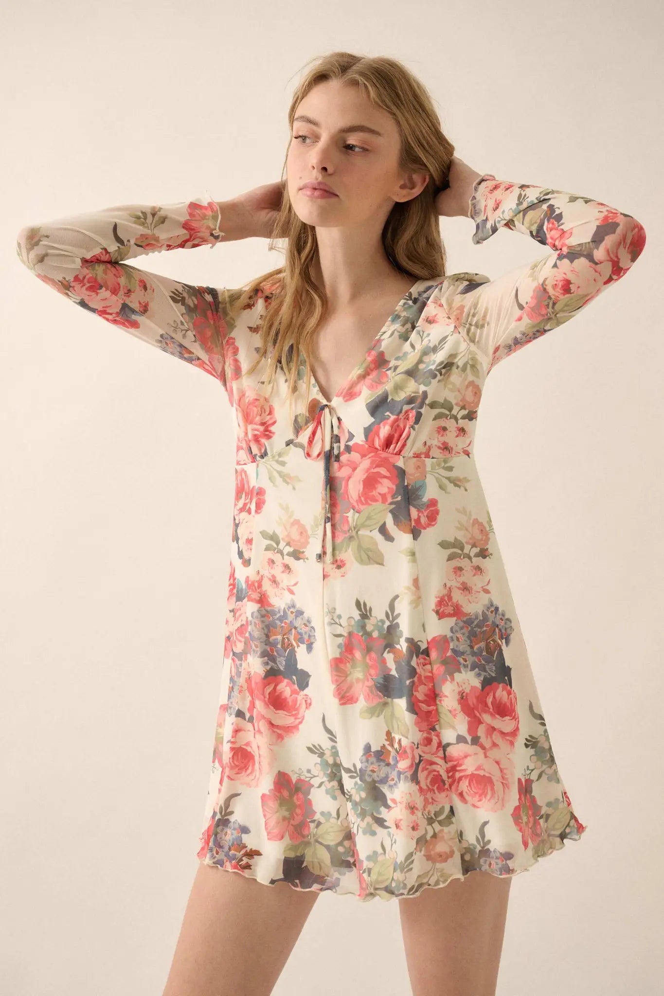Bloom to Life Floral-Print Mesh V-Neck Romper