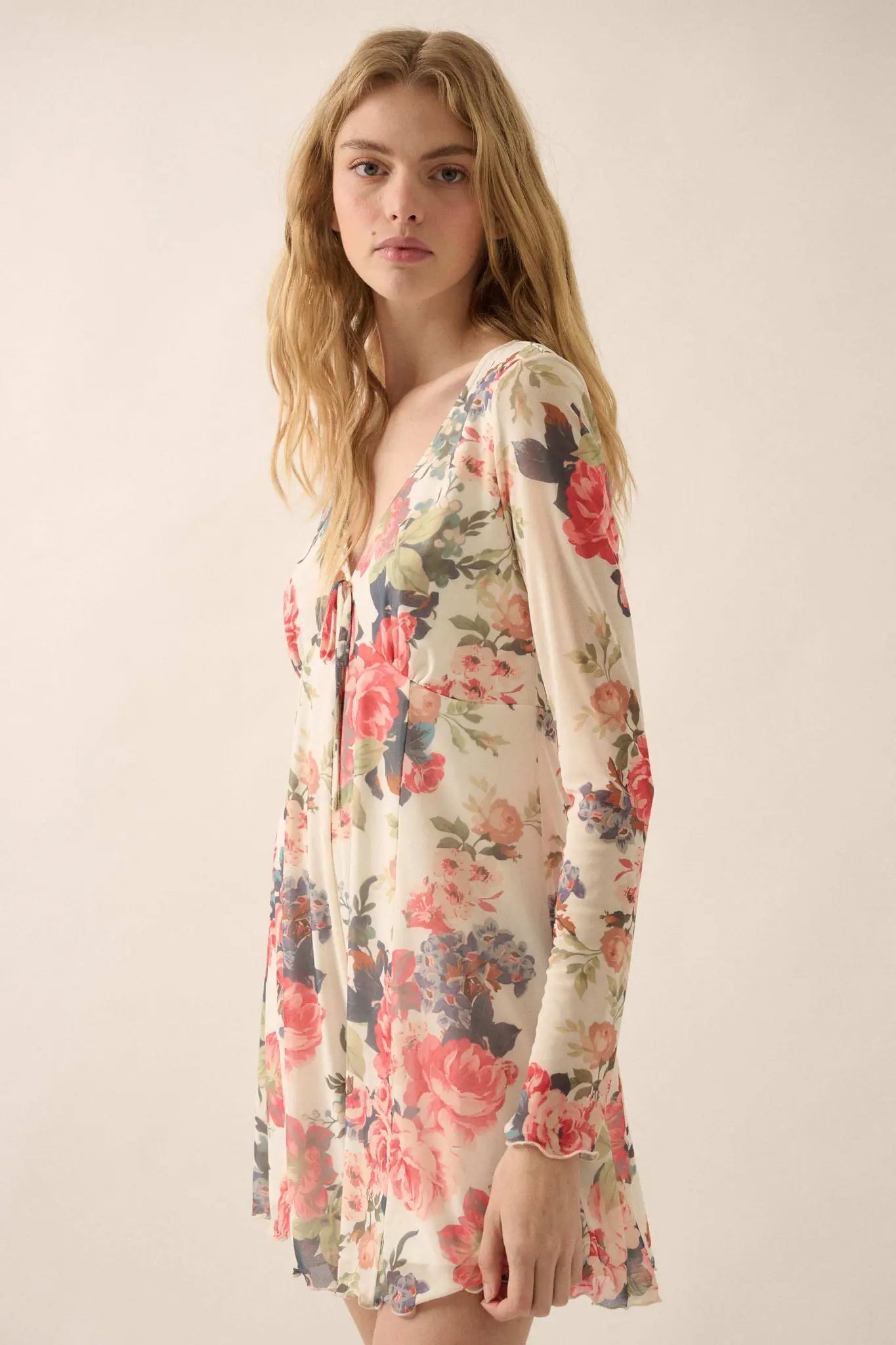 Bloom to Life Floral-Print Mesh V-Neck Romper
