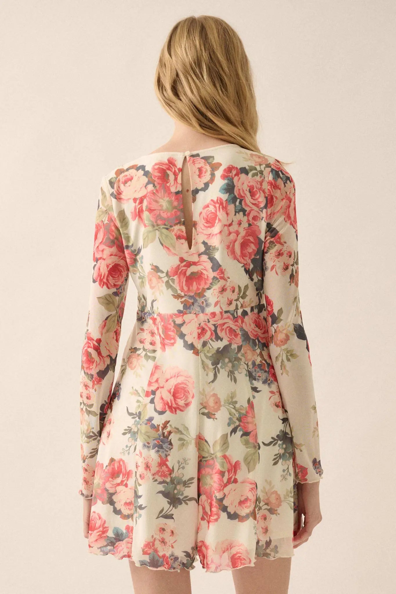 Bloom to Life Floral-Print Mesh V-Neck Romper
