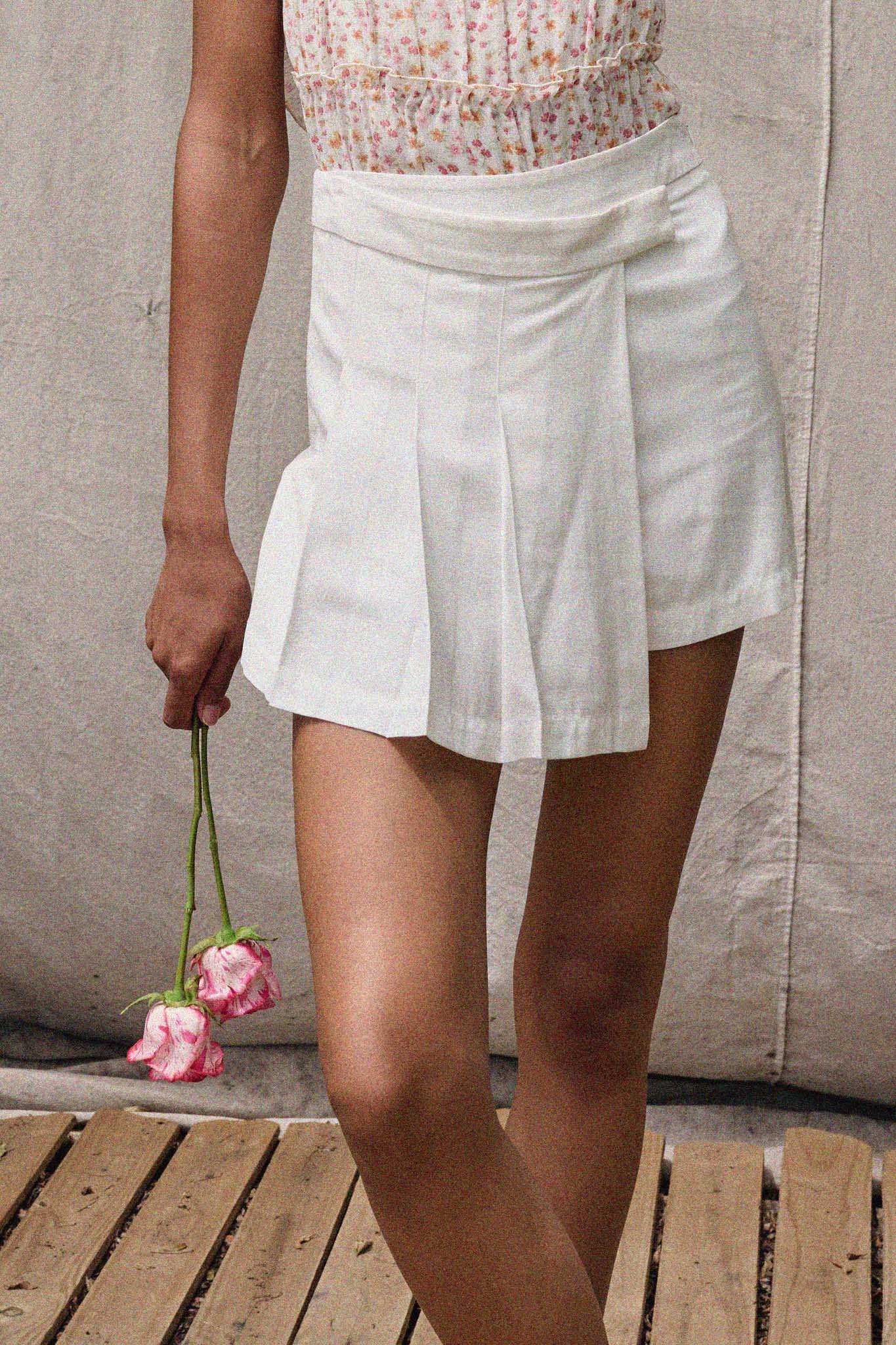 Center Court Pleated Asymmetrical Wrap Skort