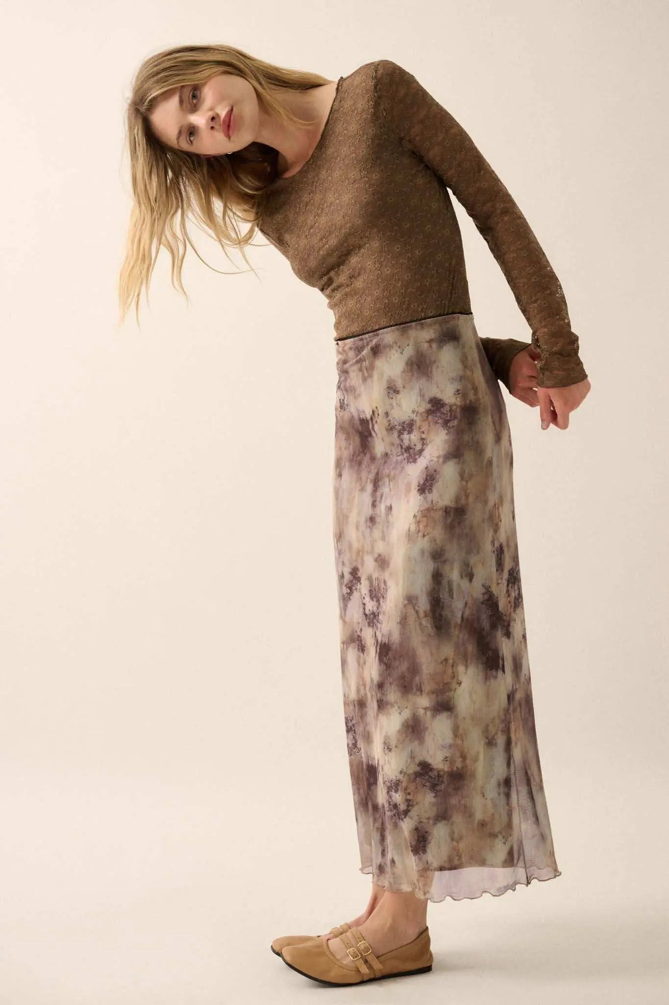 Smoke on the Water Tie-Dye Mesh Maxi Skirt