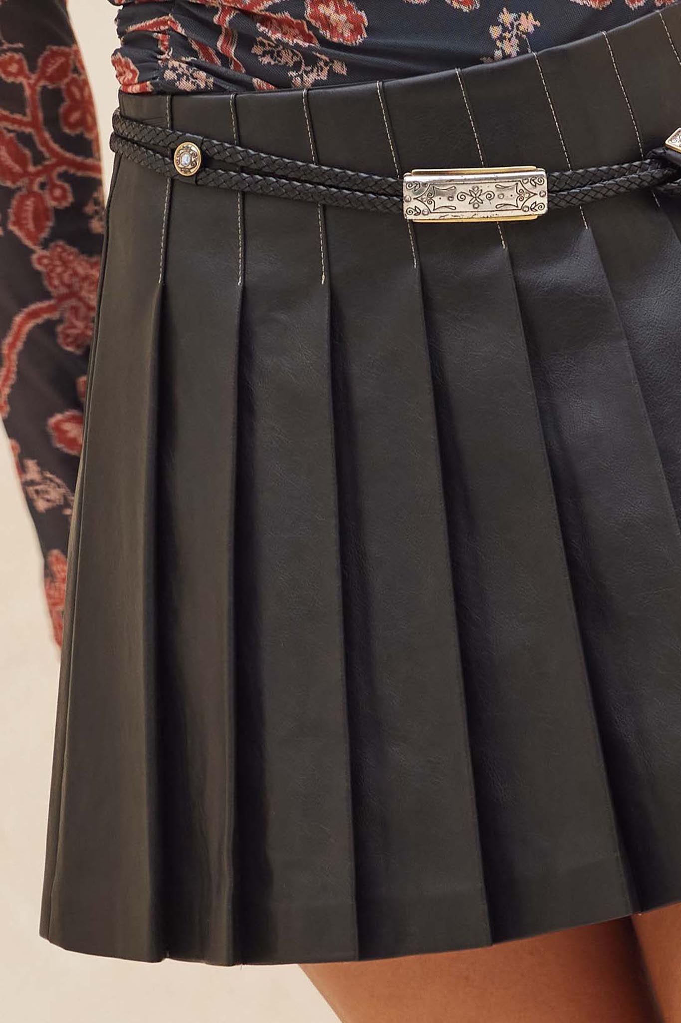Brat Attack Pleated Vegan Leather Mini Skirt