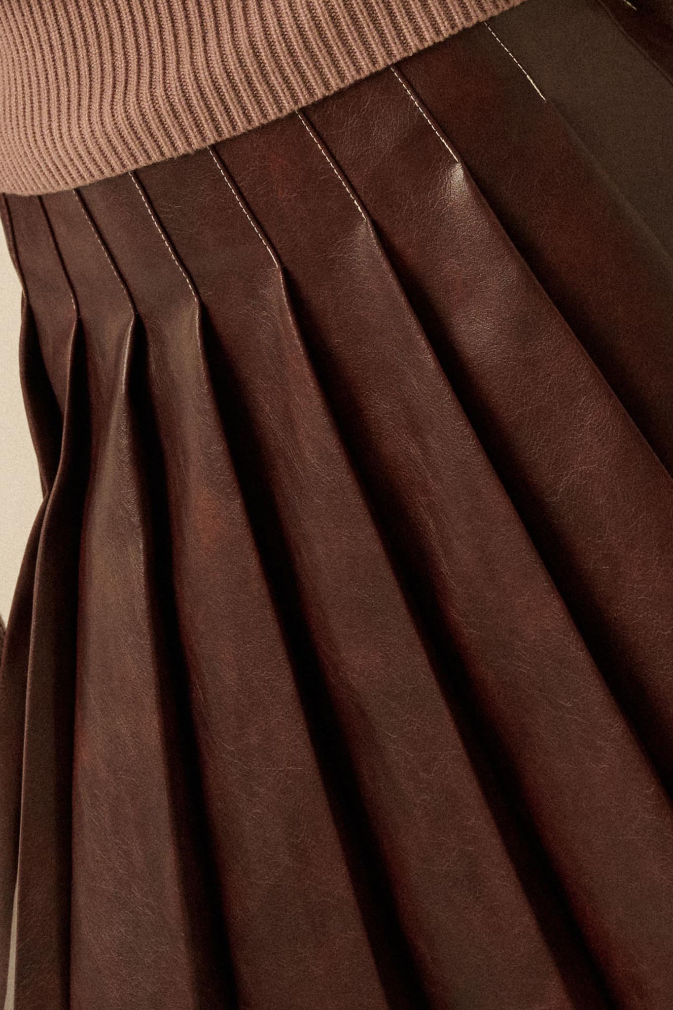 Brat Attack Pleated Vegan Leather Mini Skirt