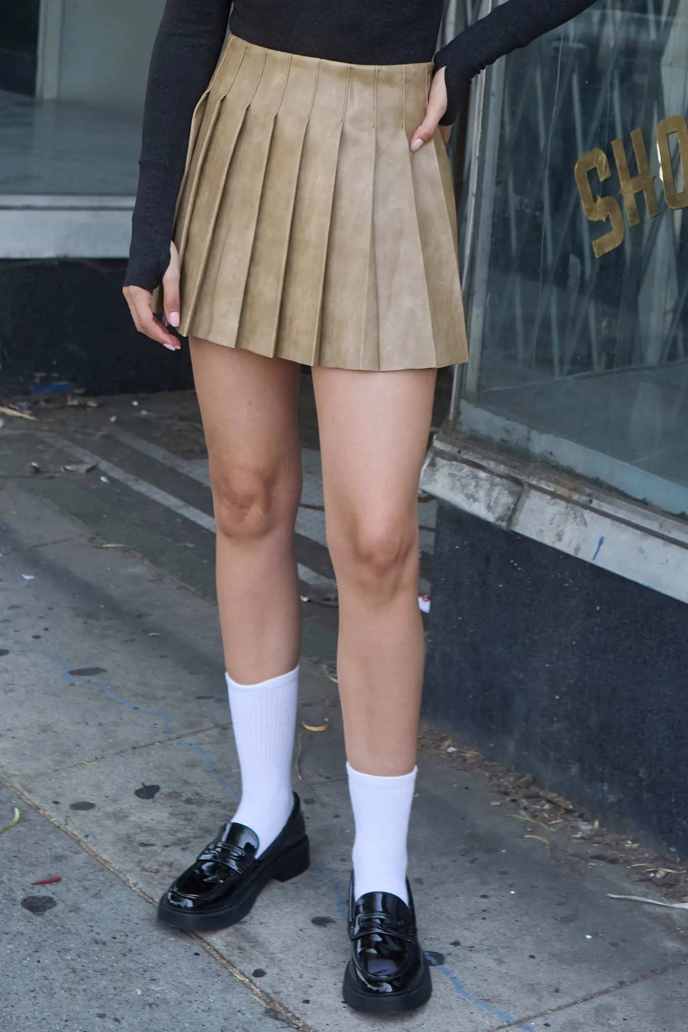 Brat Attack Pleated Vegan Leather Mini Skirt