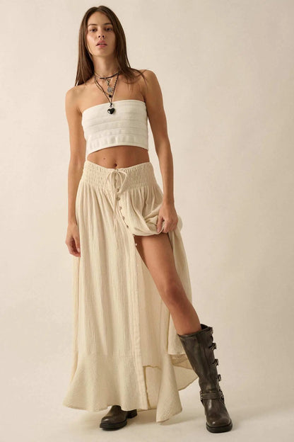 In the Wind Crinkle Cotton Button-Front Maxi Skirt