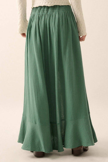 In the Wind Crinkle Cotton Button-Front Maxi Skirt