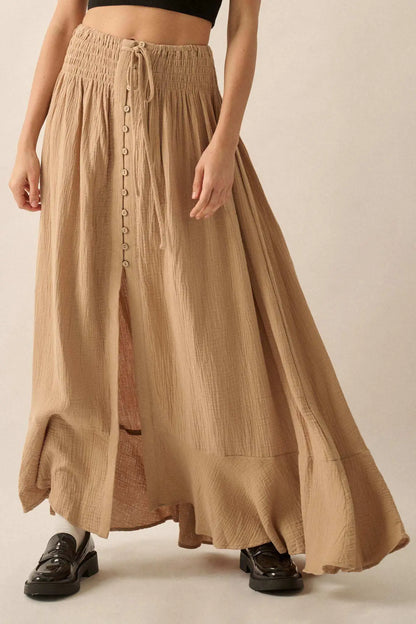 In the Wind Crinkle Cotton Button-Front Maxi Skirt