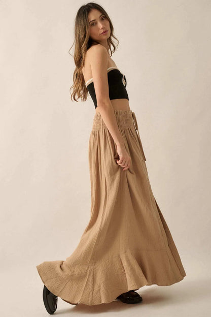 In the Wind Crinkle Cotton Button-Front Maxi Skirt
