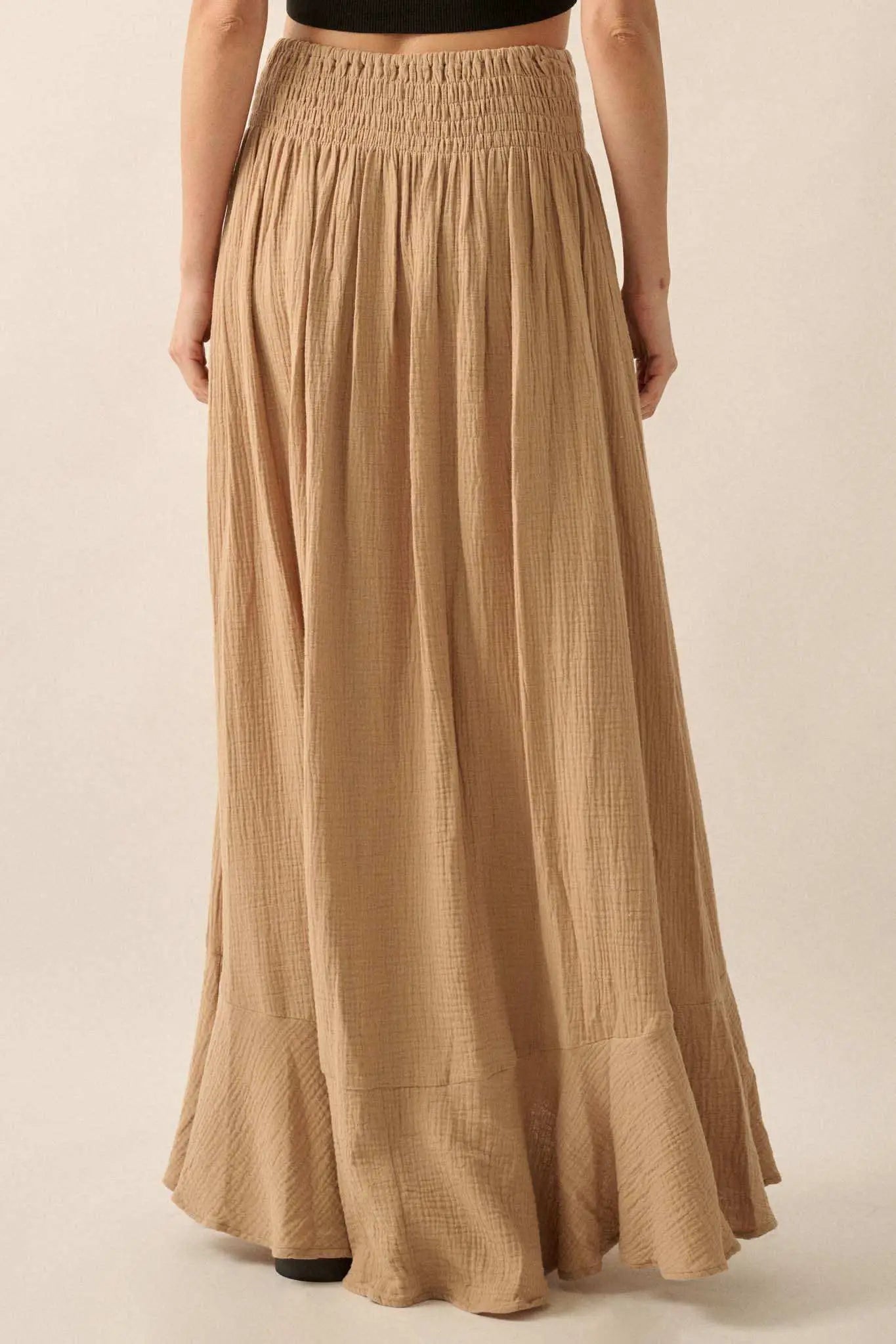 In the Wind Crinkle Cotton Button-Front Maxi Skirt