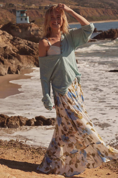 New Growth Floral Crepe Button-Front Maxi Skirt