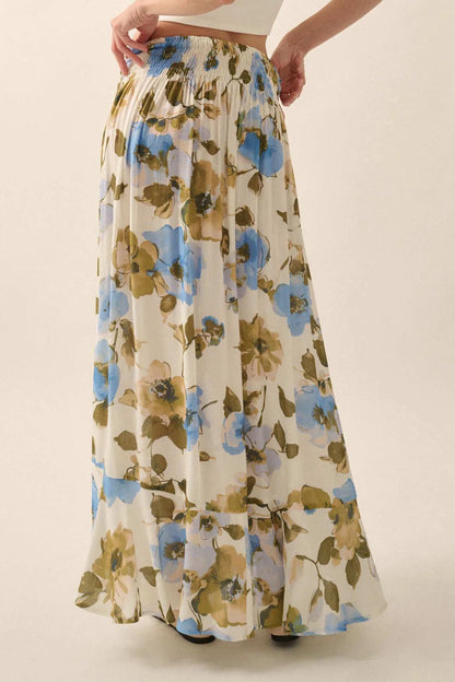 New Growth Floral Crepe Button-Front Maxi Skirt
