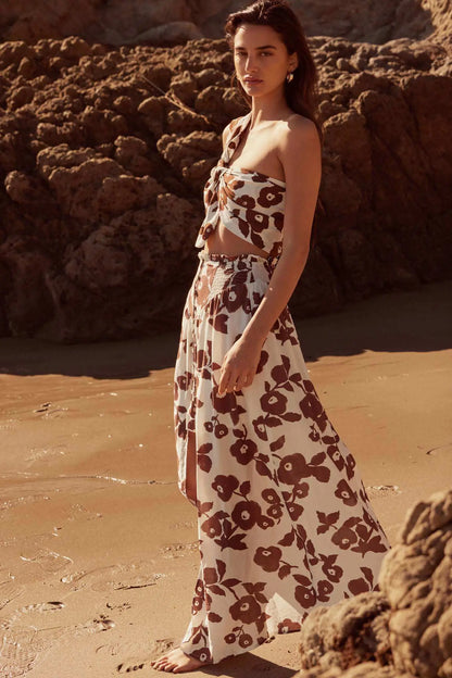 Pretty Poppies Floral Button-Front Maxi Skirt