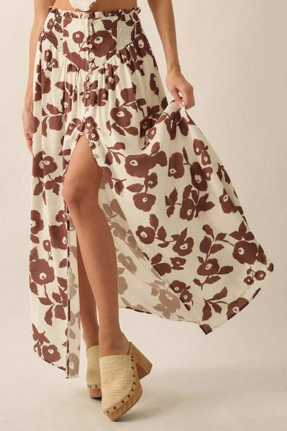 Pretty Poppies Floral Button-Front Maxi Skirt